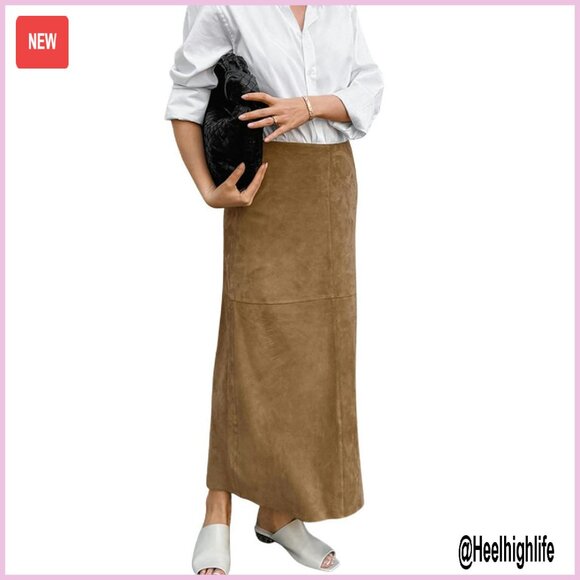 Faux Suede Leather Pencil Maxi Skirt Regular Fit Ankle Length